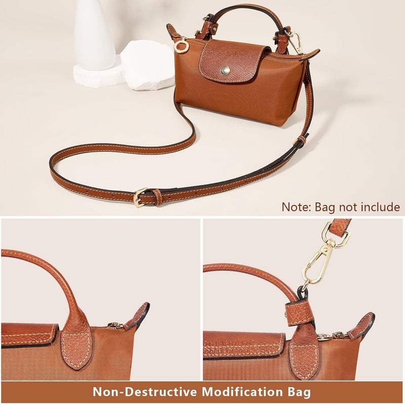 KOMHPS Purse Straps Replacement, Leather Handbag Crossbody Shoulder Strap Kit Adjustable for Mini Longchomp Tote Bag Women - Image 3